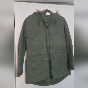 L.L. Bean Women's East End Parka Faux Fur Lined Hood Deep Olive SZ M Petite NWT